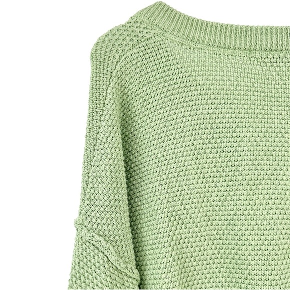 Free People FP Beach Hailee Sweater - Green Waffle Knit Slouchy Henley Top sz M - Picture 6 of 12